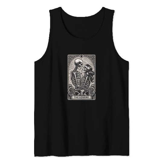 Vintage Gothic Skeleton Couple Tarot Card Tank Tops