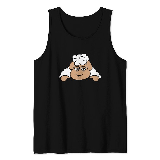 Sheep Tired Bored Behind Fence Wall Sign Looking Tank Tops