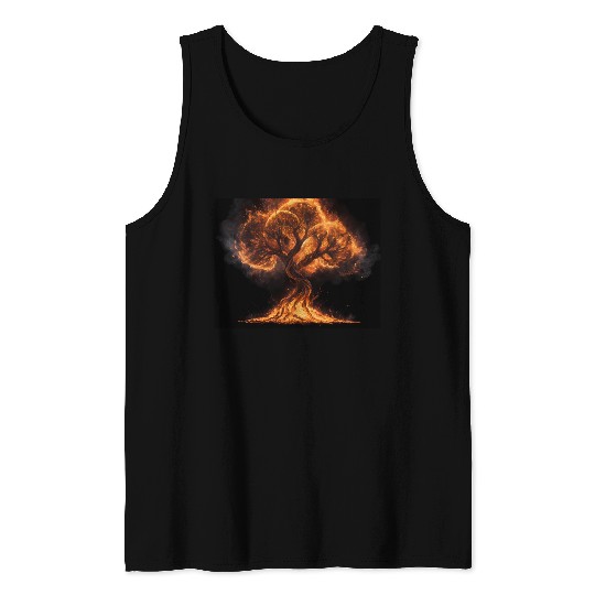 Fiery Arcane Tree Illustration Tank Tops