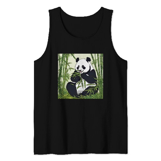 Chill Panda Eating Bamboo Cute Relaxed Design Tank Tops