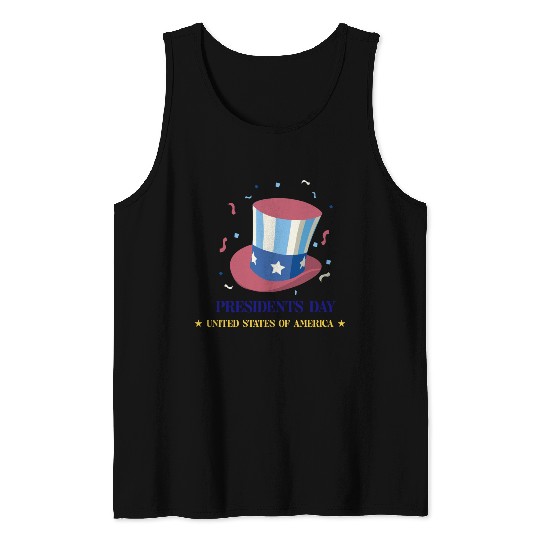 US flag on the hat.Presidents Day Tank Tops