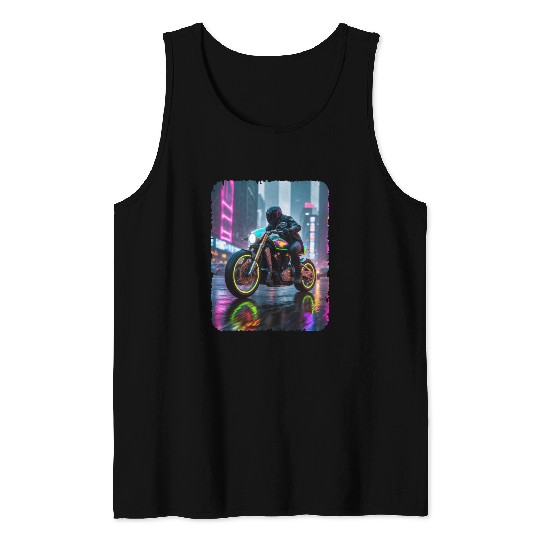Motorcycle cyberpunk in city Tank Tops