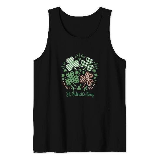 Plaid Leopard Print Shamrock St. Patrick's Day Tank Tops