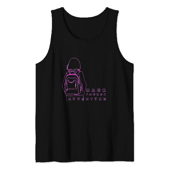 Neon Backpack Adventure Illustration Tank Tops