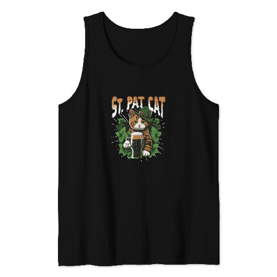 Funny St. Patricks Day Drinking Cat Tank Tops