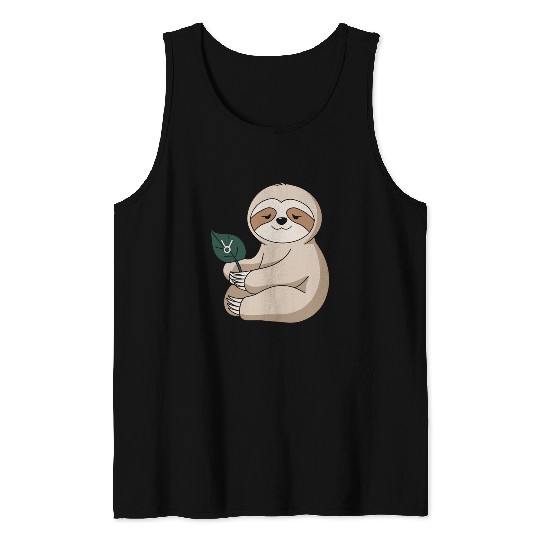 Taurus Zodiac Sloth Holding Leaf Tank Tops