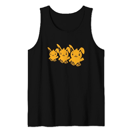 3 Rabbits Three Friends Team Crew Waving Sitting Tank Tops