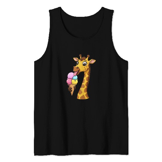 A giraffe licking a giant ice cream cone. Tank Tops
