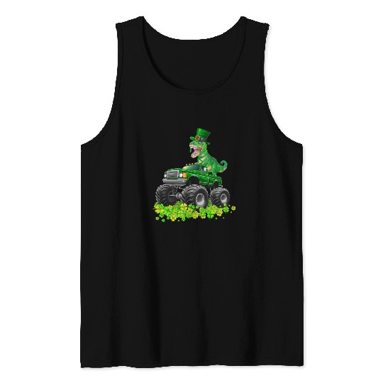 Monster Truck T-rex St Patricks Day Dinosaur Cute Tank Tops