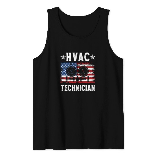 HVAC Technician Patriotic US American Flag Tank Tops