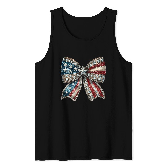 Patriotic Rhinestone Bow Tank Tops