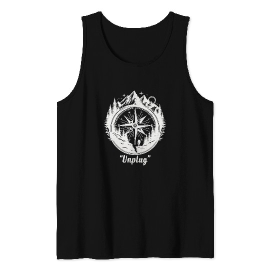 Compass Mountains Hiker, Unplug Nature Adventure Tank Tops