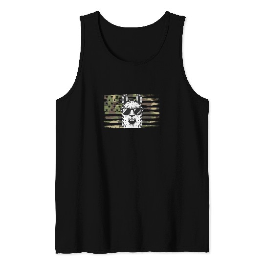 Llama Camouflage US Flag Llama Tank Tops
