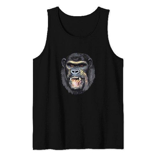 Fierce Gorilla Head Design, Wild Animal Art Tank Tops