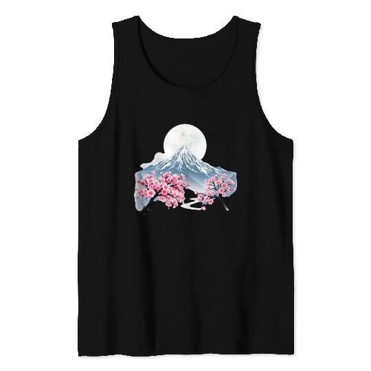 Japanese mount fuji Sakura tree Cherry blossom Tank Tops