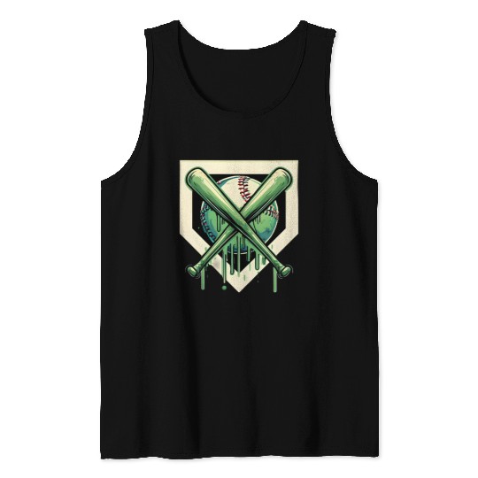 Baseball and Bat Dripping Green Tank Tops