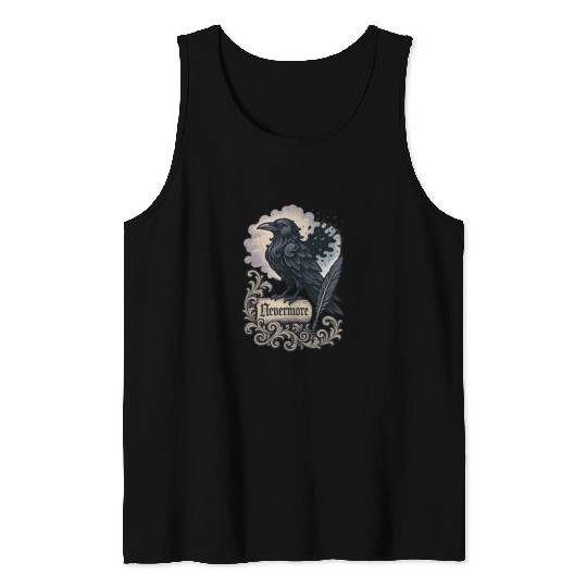 Baroque Raven Nevermore Scroll Poe Poetry Tank Tops