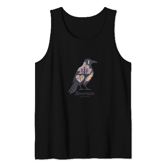 Raven Silhouette Surreal Collage Poe Nevermore Tank Tops
