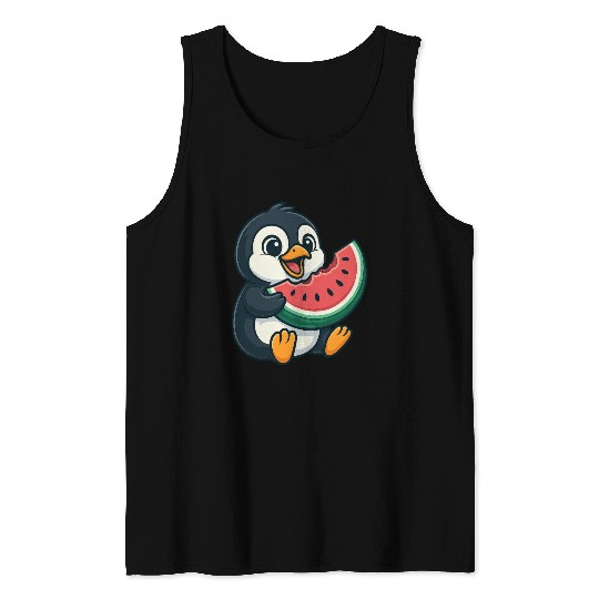 Penguin with Watermelon Summer Fruit Tank Tops