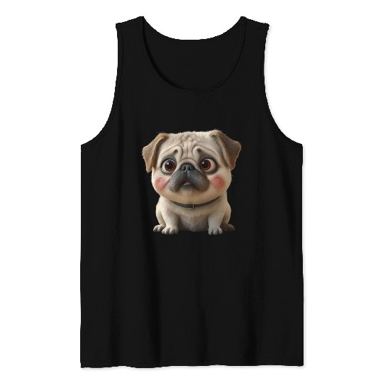 3D Rendered Chubby Pug Sitting Tank Tops