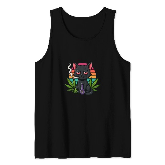 Cute Cat Smoking Weed Tank Tops