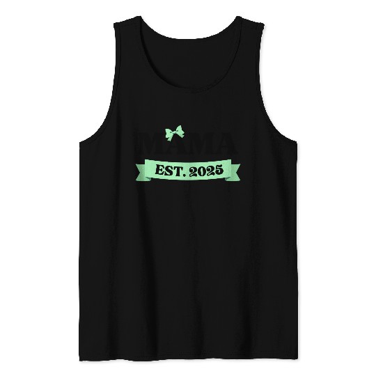 Mama Est. 2025 - Light Green Bow Maternity Design Tank Tops