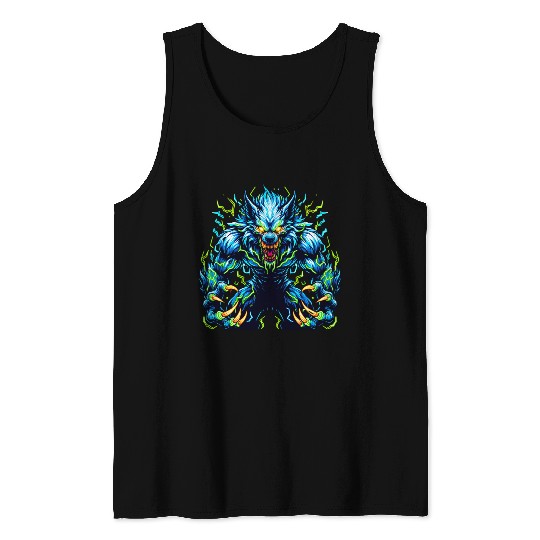 Neon Alpha Howler – Electric Werewolf Rage Tank Tops