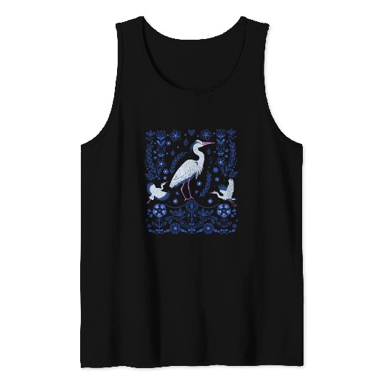 Great Blue Heron Folk Art Tank Tops