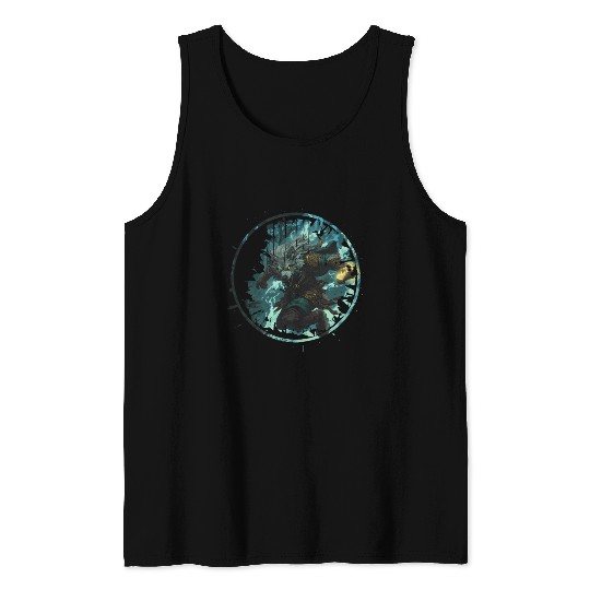 Mystical Werewolf With Magic In The Dark Forest Tank Tops