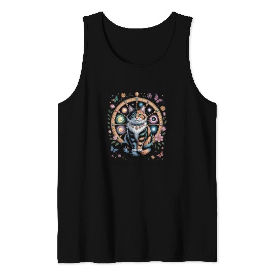Wheel of Fortune Tarot Cat Art Tank Tops