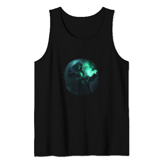 Green Shadow Mage with Burning Spell Book Tank Tops