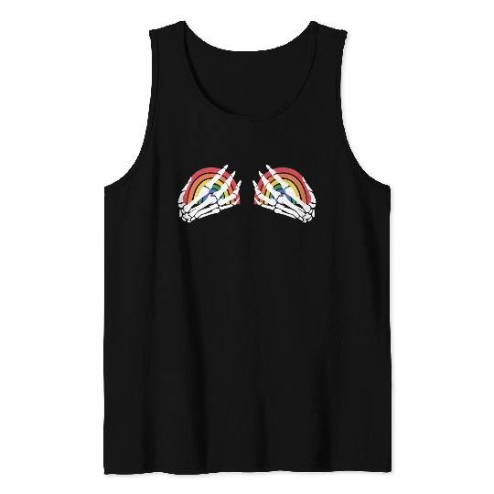 LGBTQ Skeleton Hand Rainbow Tank Tops