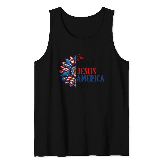 She Loves Jesus and America Too 4th of July Tank Tops