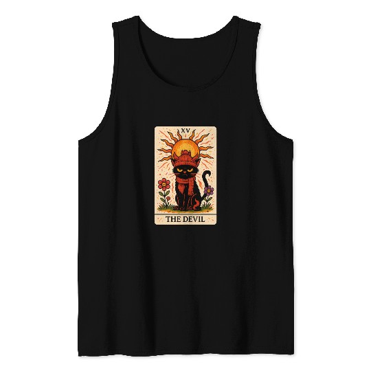 Devil Cat Tarot Card, Grumpy Cat Art, Mystical Tank Tops