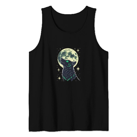Celestial Howl – Mystical Wolf Under Moonlight Tank Tops