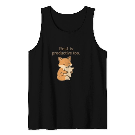 Cute Fox Self-Care Pillow Design Tank Tops