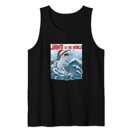 Jaws to the World – Christmastime Shark Attack Tank Tops