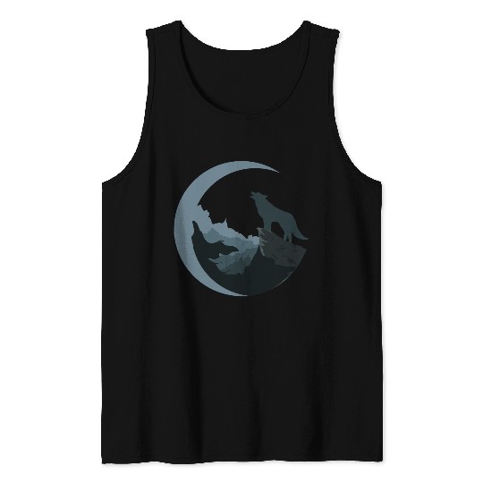 Wolf Moon Silhouette Tank Tops