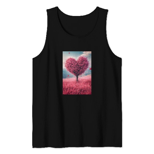 Romantic Heart Tree in Bloom Tank Tops