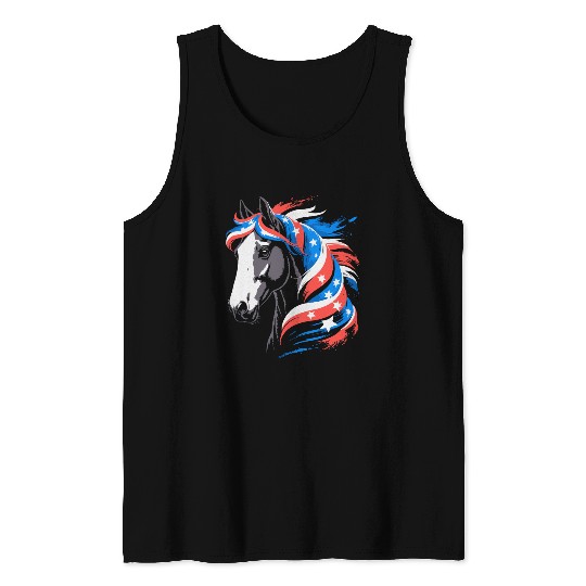 Patriotic Pony with Stars and Stripes Mane Tank Tops