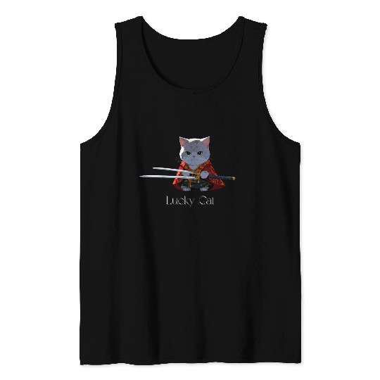 Mythic Warrior Cat with Swords Tank Tops