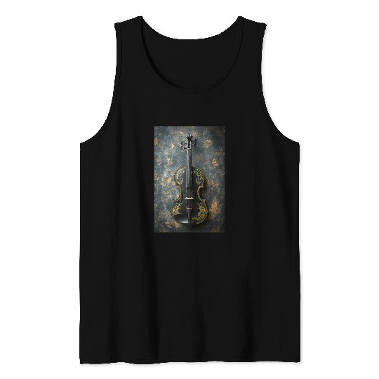 Elegant Black and Gold Violin Tank Tops