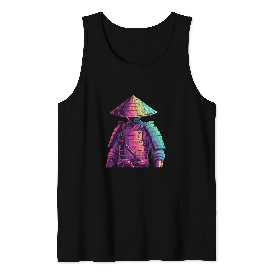 Neon Samurai Warrior Illustration Tank Tops