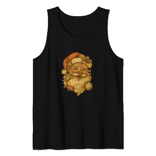 Patchwork Santa Face Vintage Christmas Folk Art Tank Tops