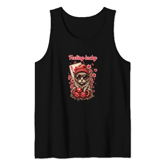 Whimsical Cat Poker Celebration Tank Tops