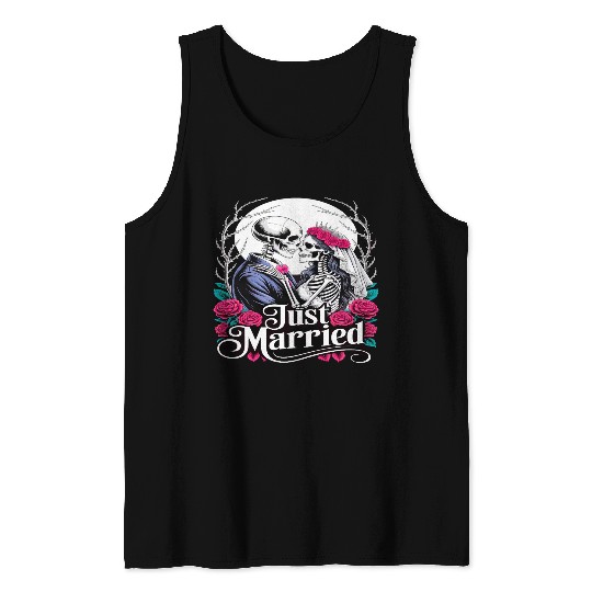 Gothic Just Married Skeletons Bride and Groom Tank Tops