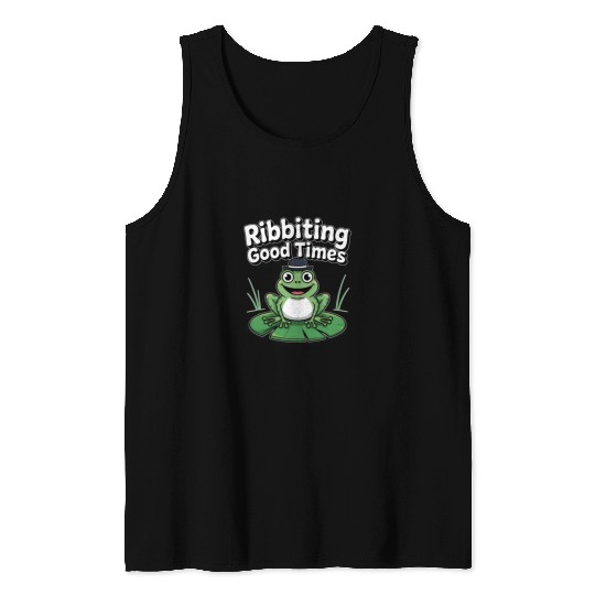Whimsical Frog with Hat and Lily Pads Tank Tops