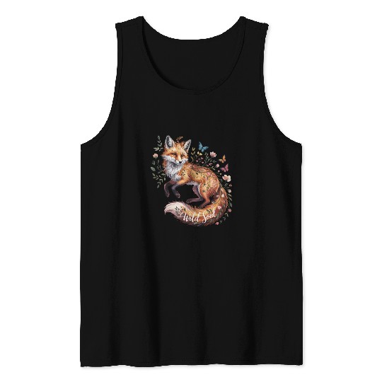 Enchanted Fox with Floral Accents Tank Tops