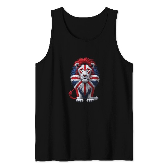 British Lion with Union Jack Flag Graphic Design Tank Tops