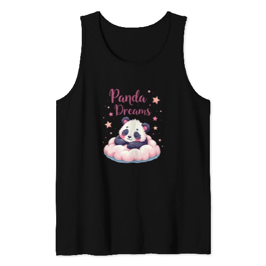 Whimsical Panda Dream Cloud Design Tank Tops